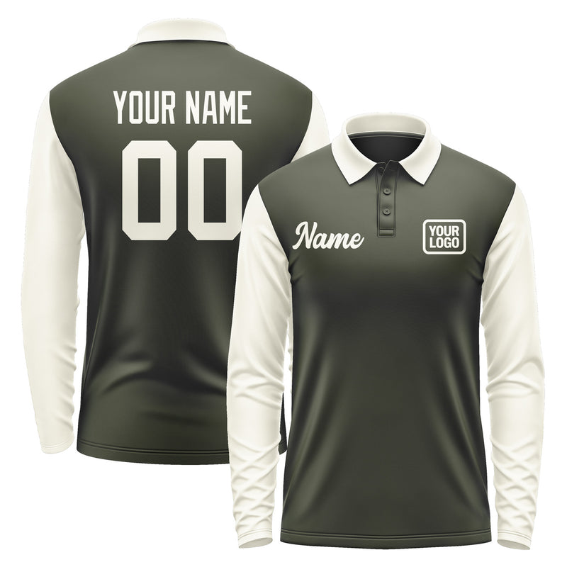 Custom Olive Cream Long Sleeve Polo Shirt Pl020303B103