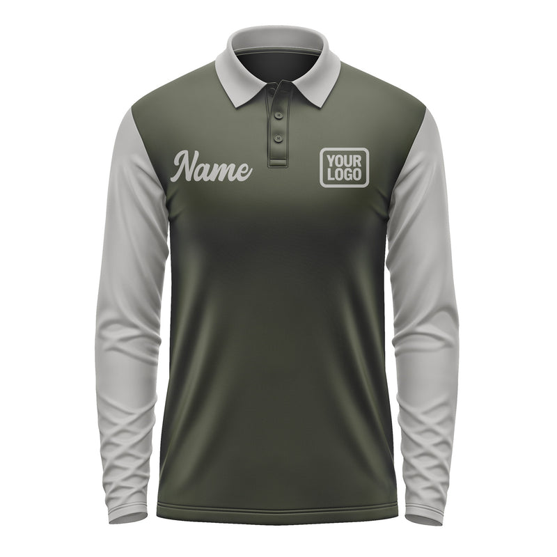 Custom Olive Gray Long Sleeve Polo Shirt Pl020404B104