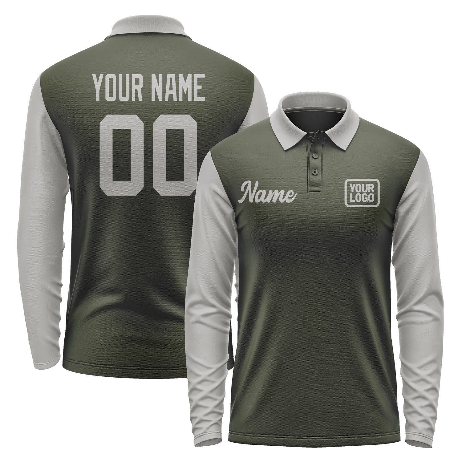 Custom Olive Gray Long Sleeve Polo Shirt Pl020404B104