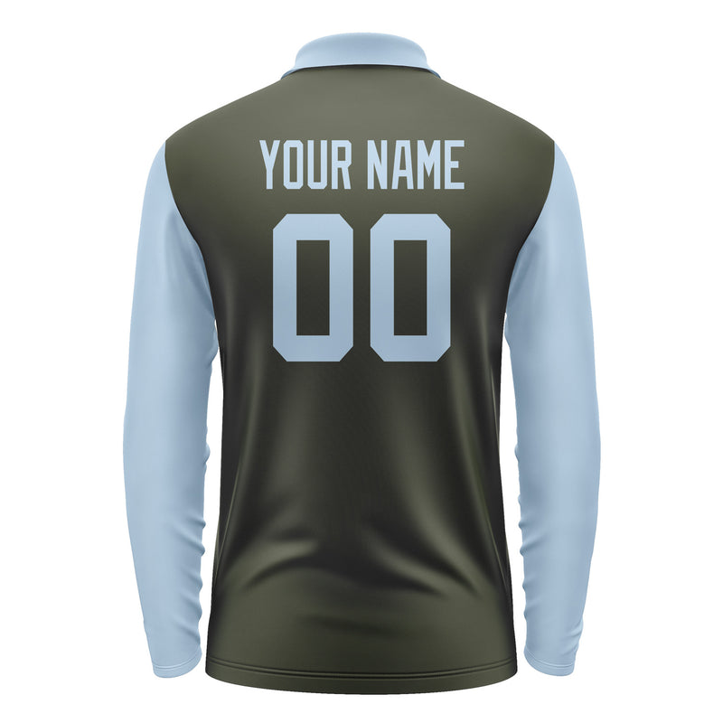 Custom Olive Light Blue Long Sleeve Polo Shirt Pl020808B108
