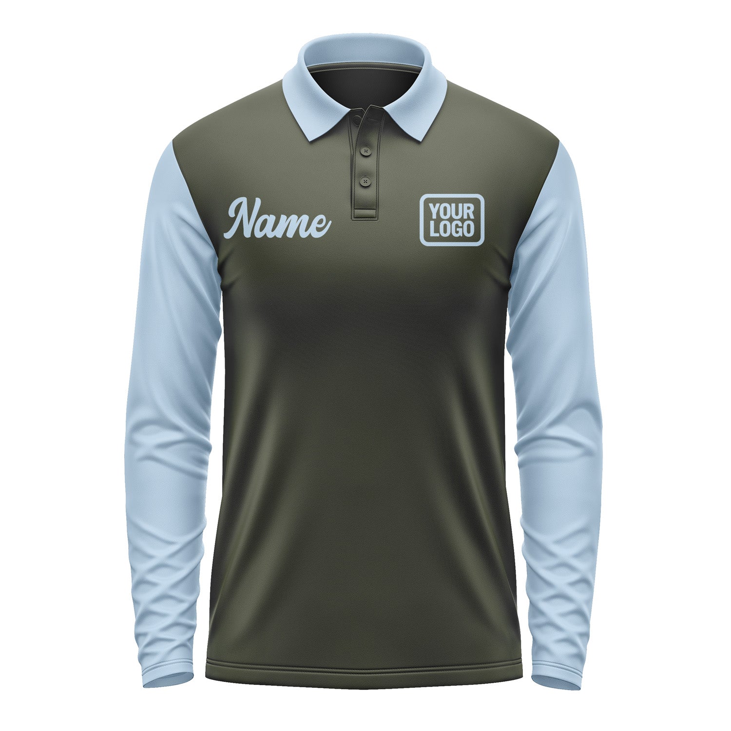 Custom Olive Light Blue Long Sleeve Polo Shirt Pl020808B108