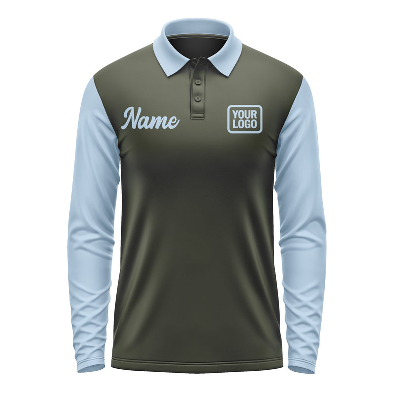 Custom Olive Light Blue Long Sleeve Polo Shirt Pl020808B108