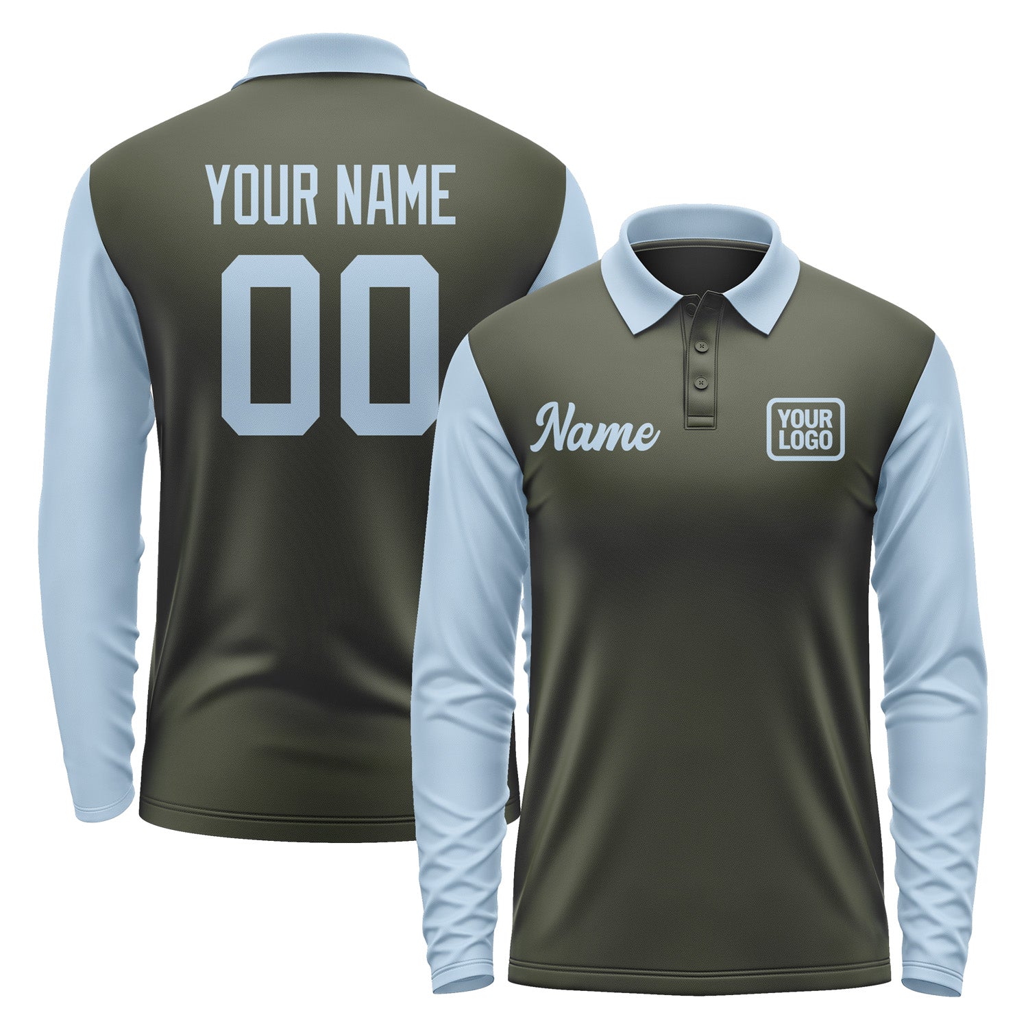 Custom Olive Light Blue Long Sleeve Polo Shirt Pl020808B108