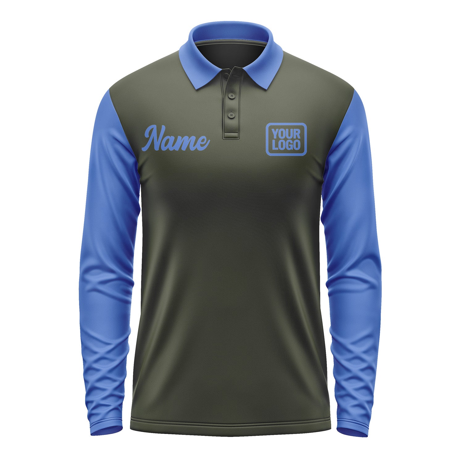 Custom Olive Sky Blue Long Sleeve Polo Shirt Pl020909B109