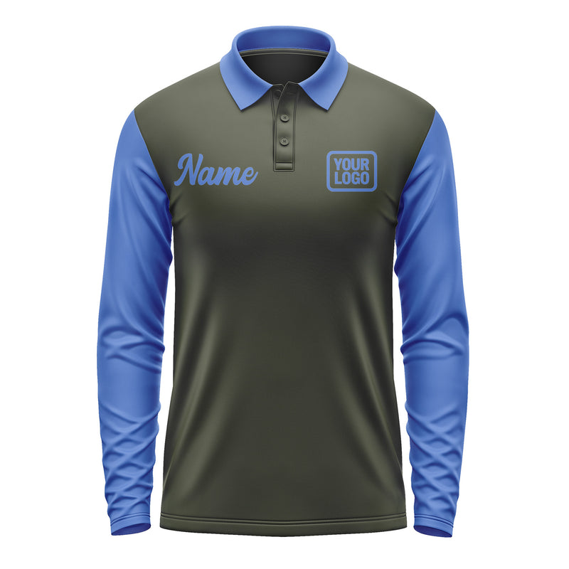 Custom Olive Sky Blue Long Sleeve Polo Shirt Pl020909B109