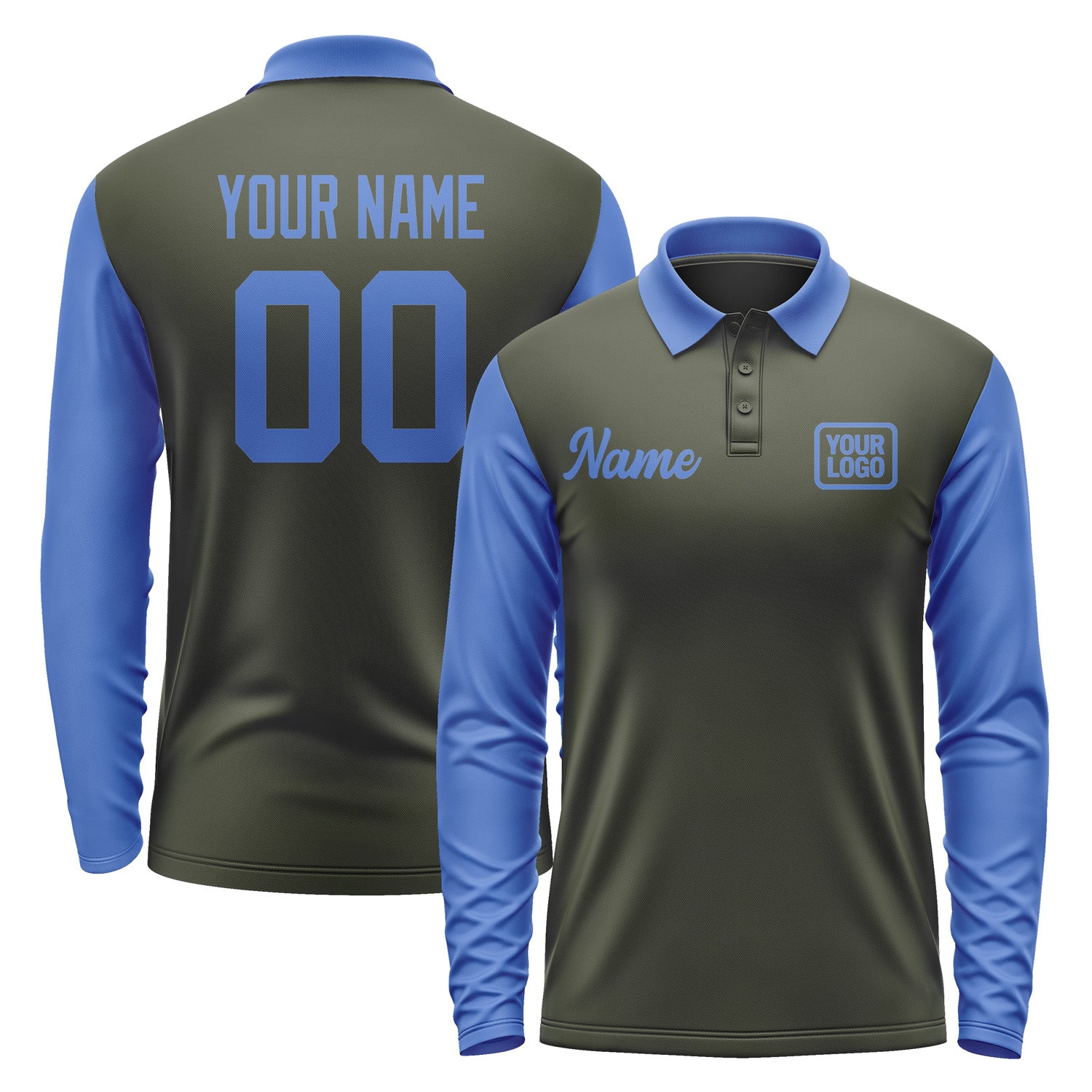 Custom Olive Sky Blue Long Sleeve Polo Shirt Pl020909B109
