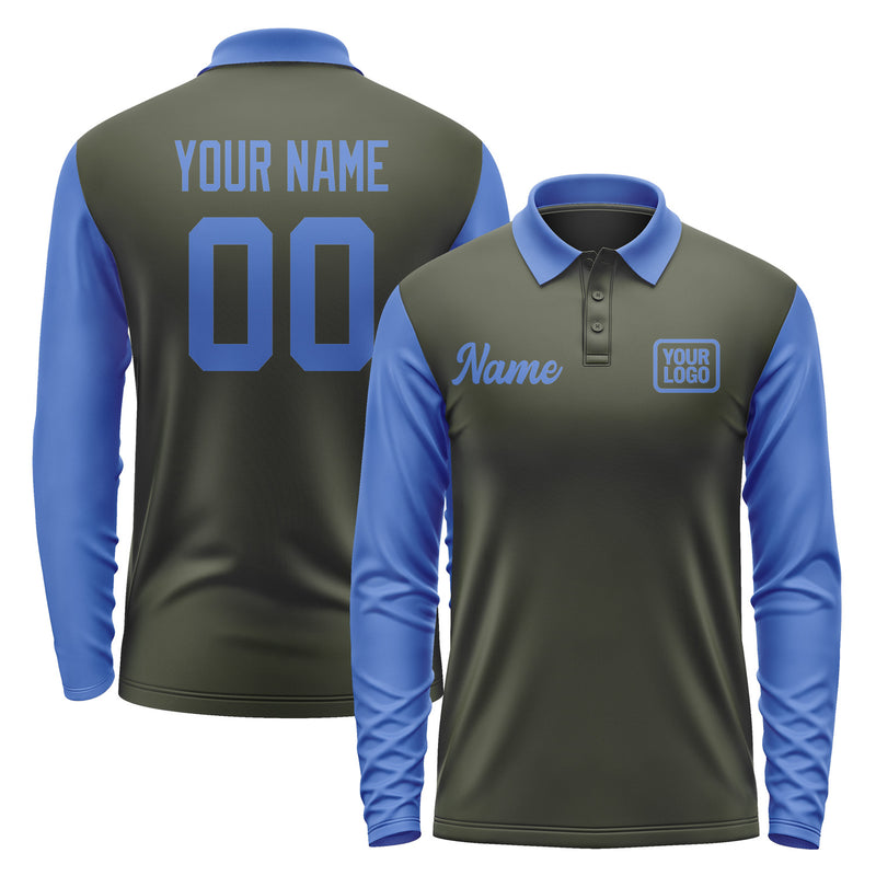 Custom Olive Sky Blue Long Sleeve Polo Shirt Pl020909B109
