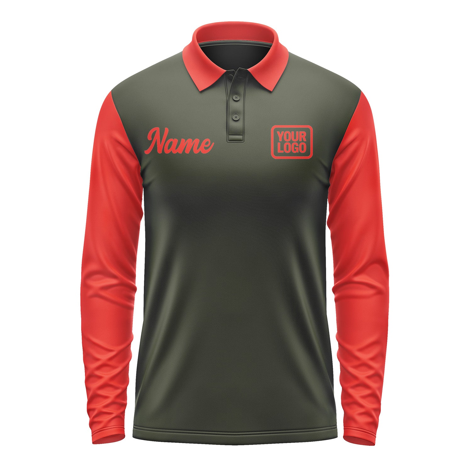 Custom Olive Orange Red Long Sleeve Polo Shirt Pl021212B112