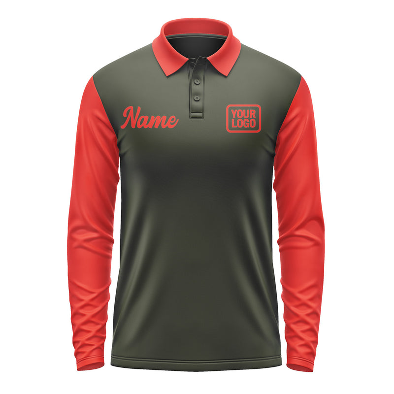 Custom Olive Orange Red Long Sleeve Polo Shirt Pl021212B112