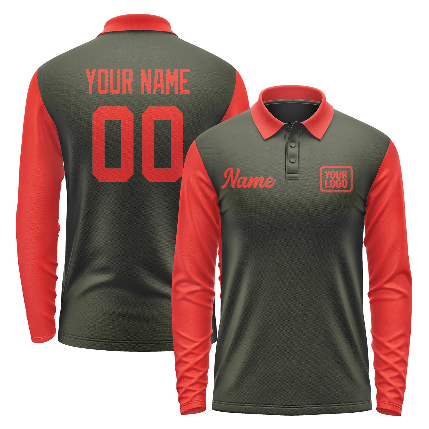 Custom Olive Orange Red Long Sleeve Polo Shirt Pl021212B112
