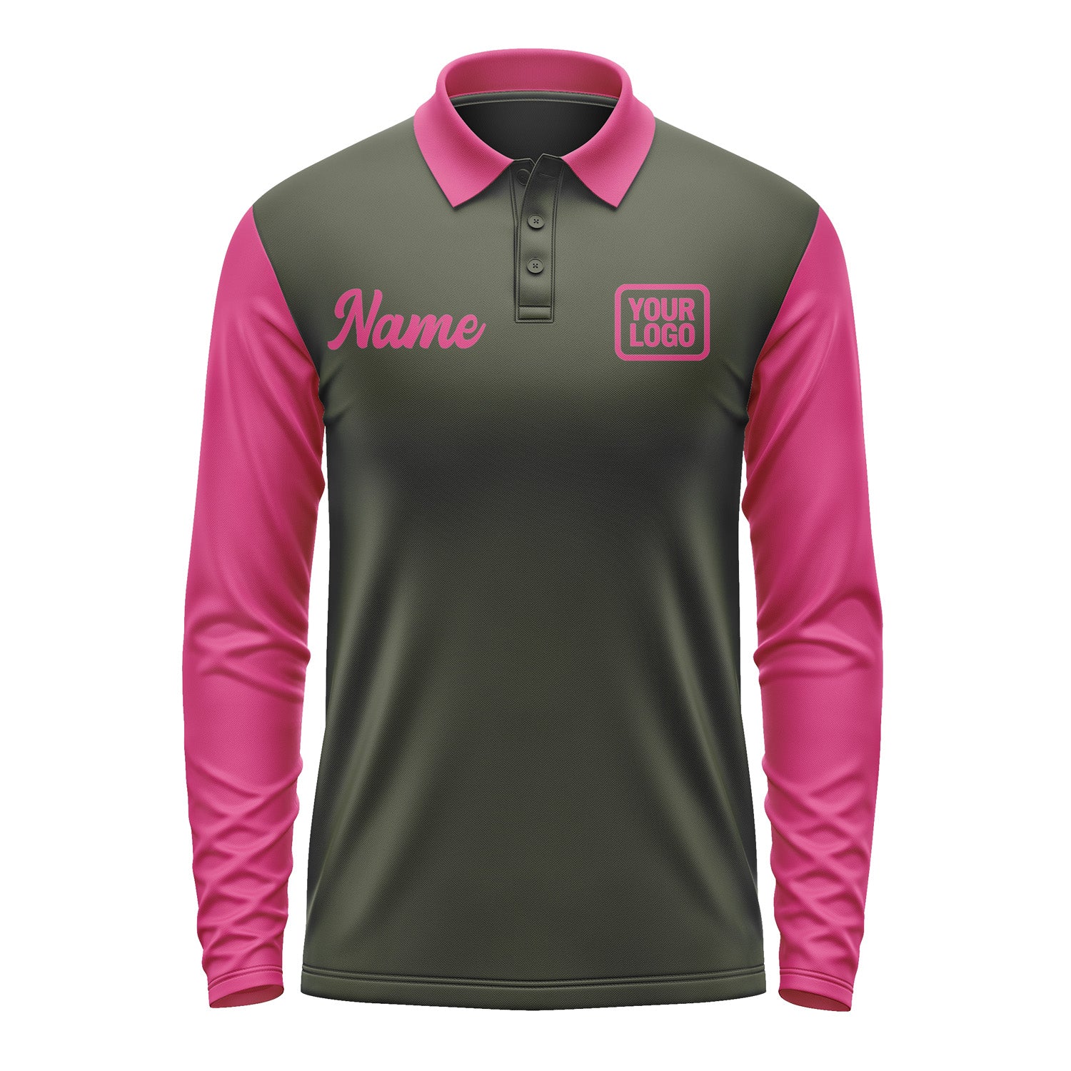 Custom Olive Pink Long Sleeve Polo Shirt Pl021313B113