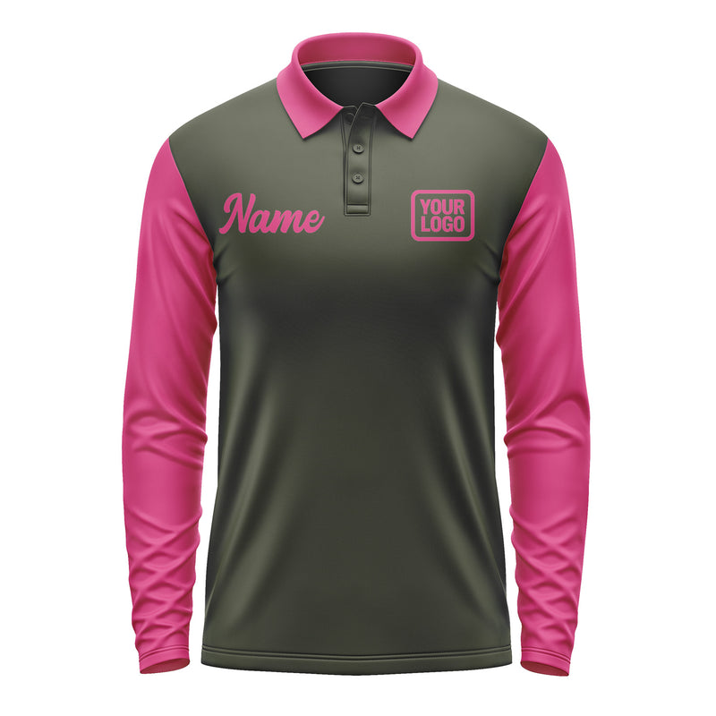 Custom Olive Pink Long Sleeve Polo Shirt Pl021313B113