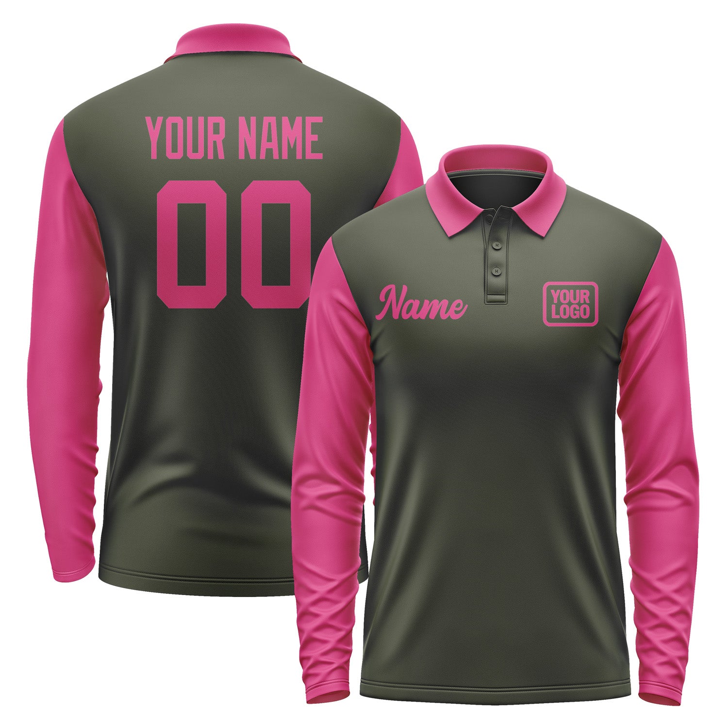 Custom Olive Pink Long Sleeve Polo Shirt Pl021313B113