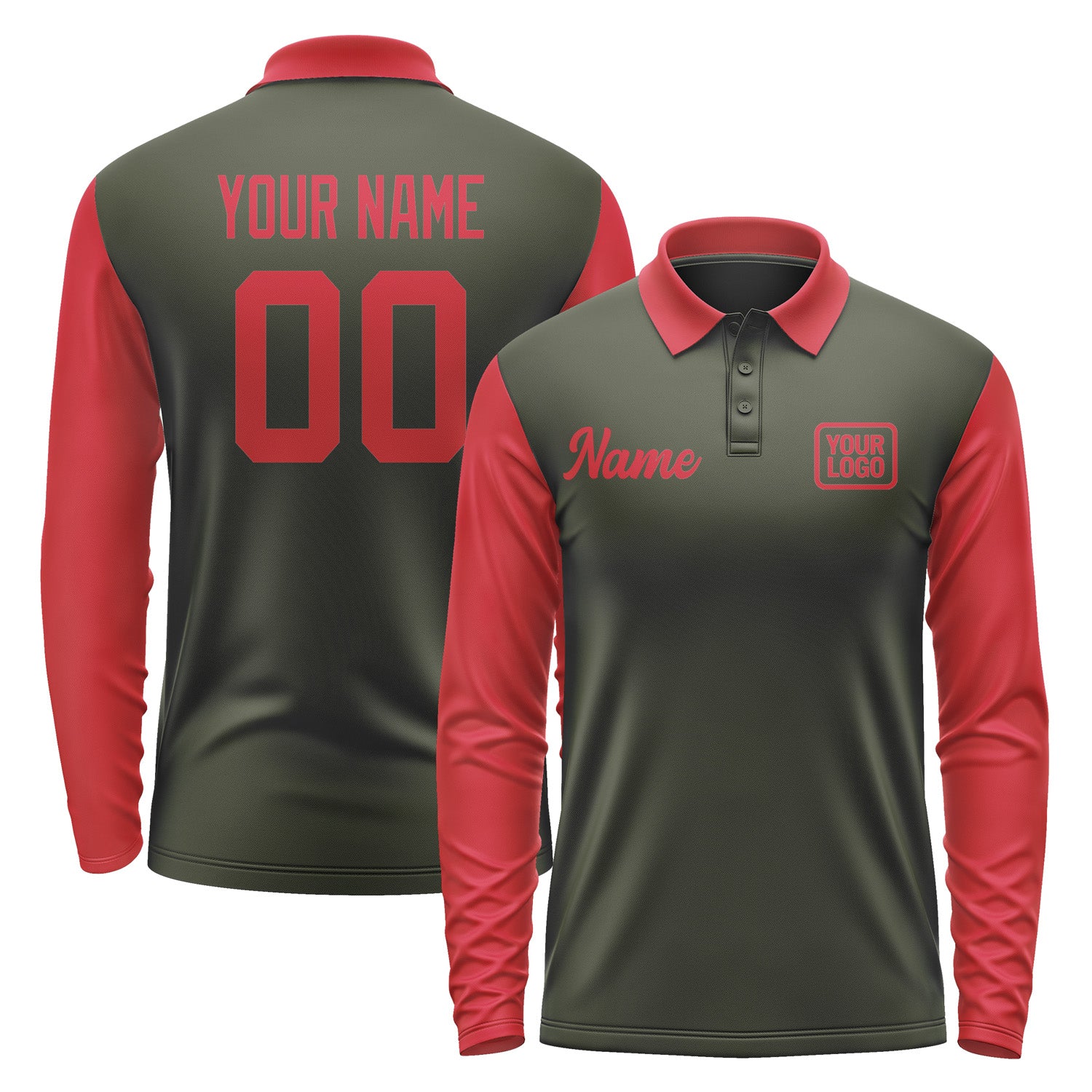 Custom Olive Red Long Sleeve Polo Shirt Pl021414B114