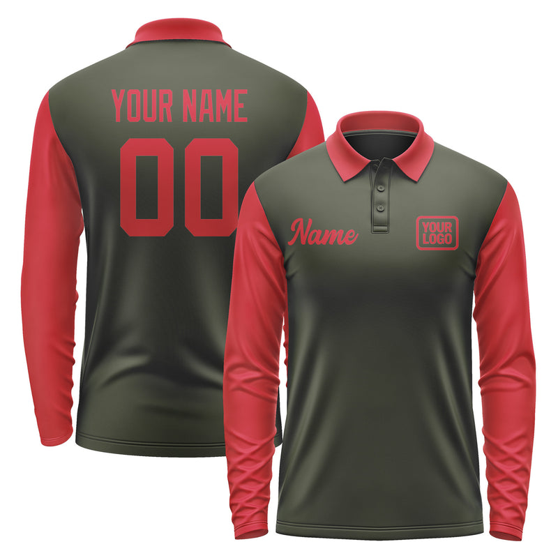 Custom Olive Red Long Sleeve Polo Shirt Pl021414B114