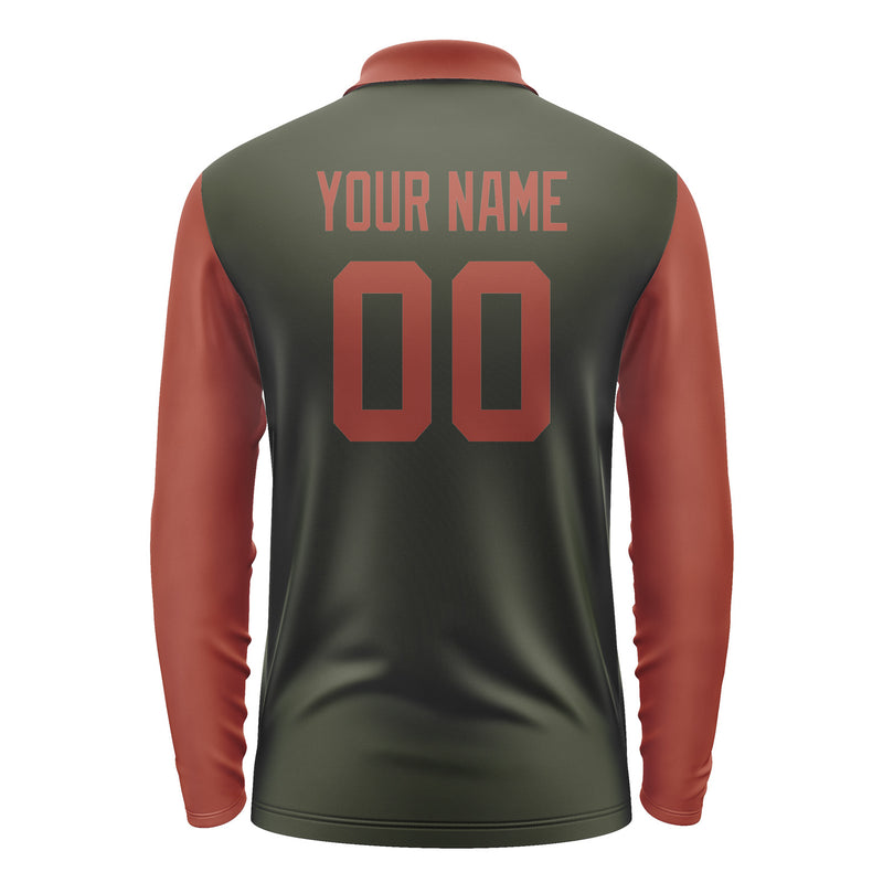 Custom Olive Coral Red Long Sleeve Polo Shirt Pl021616B116