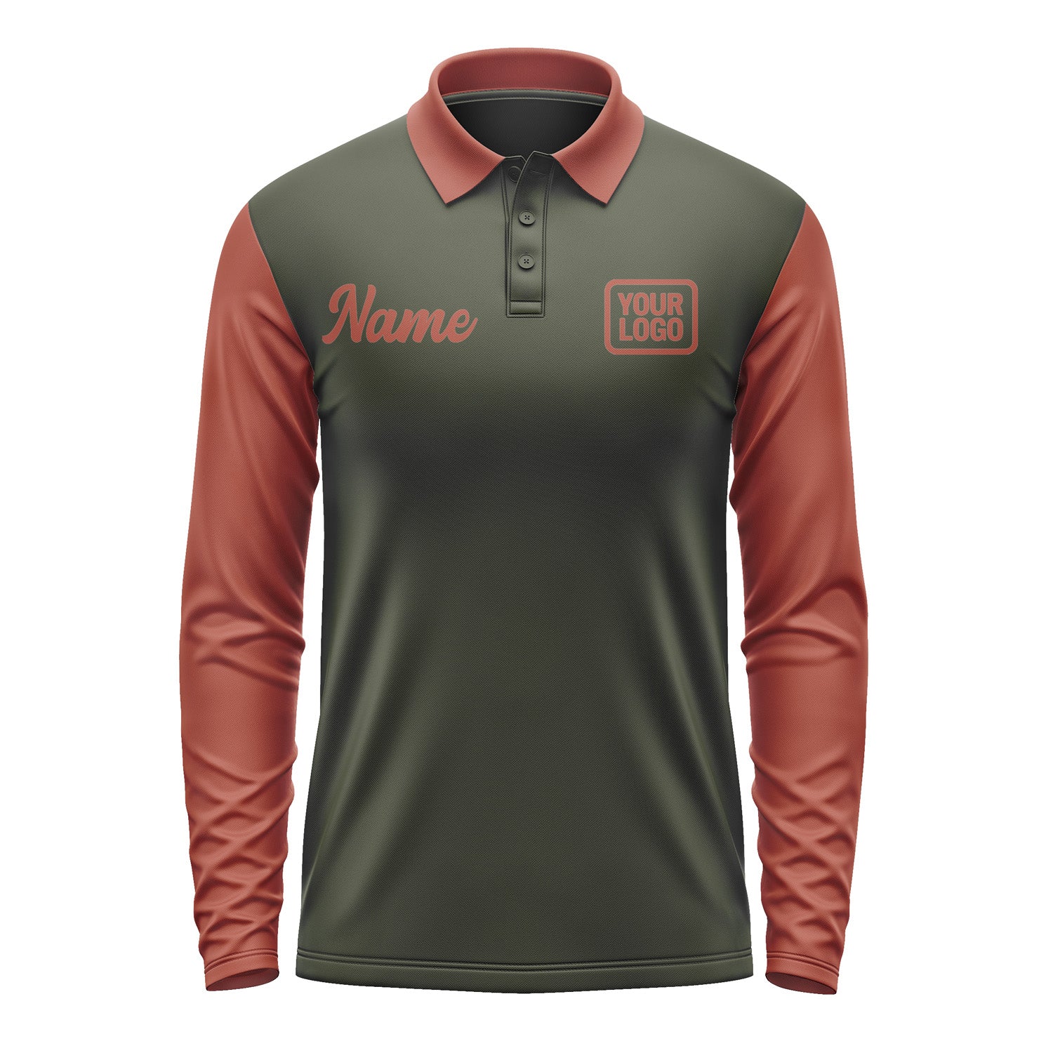 Custom Olive Coral Red Long Sleeve Polo Shirt Pl021616B116