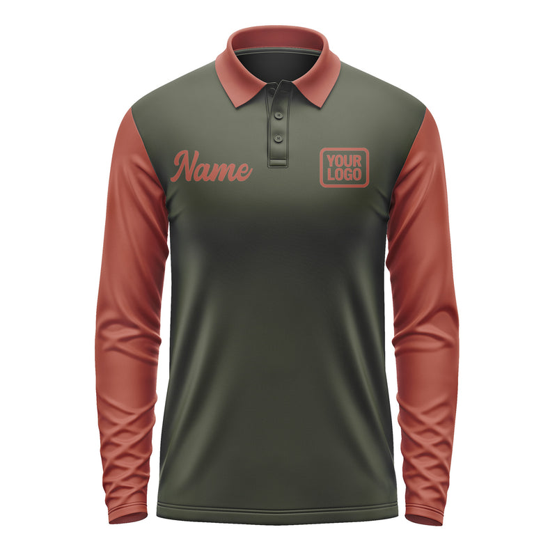 Custom Olive Coral Red Long Sleeve Polo Shirt Pl021616B116