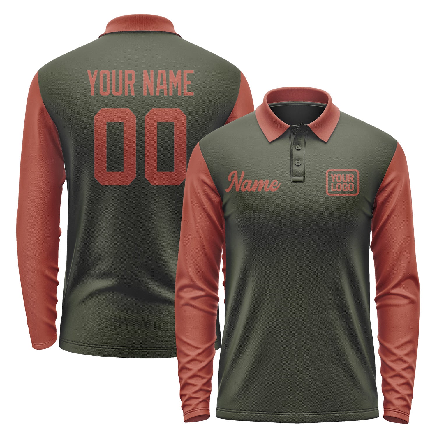Custom Olive Coral Red Long Sleeve Polo Shirt Pl021616B116