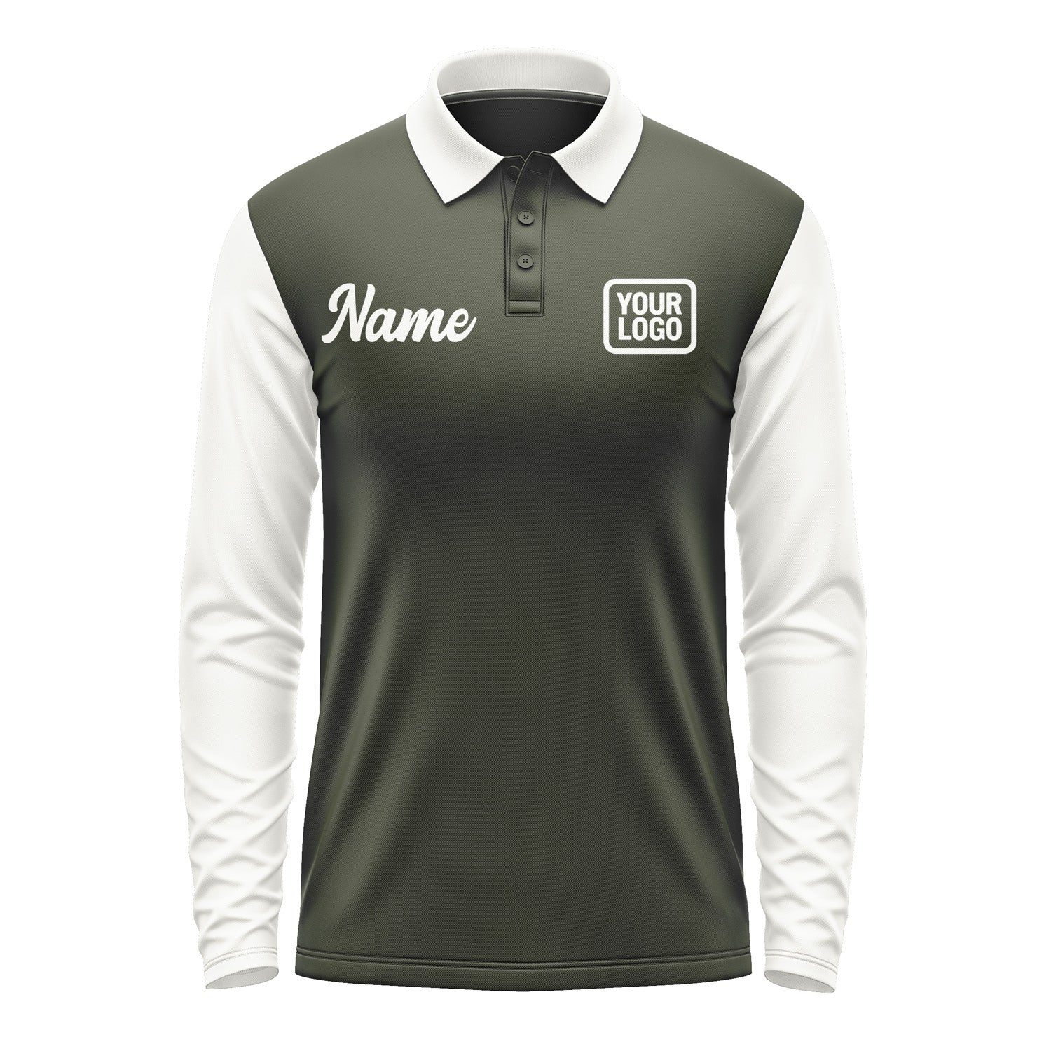 Custom Olive White Long Sleeve Polo Shirt Pl021818B118