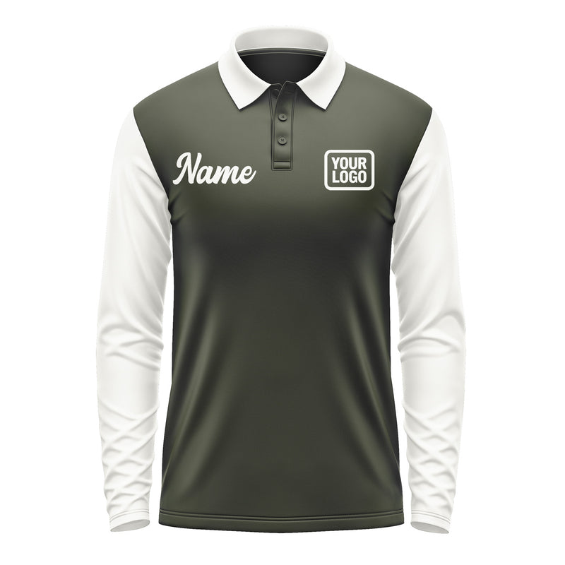 Custom Olive White Long Sleeve Polo Shirt Pl021818B118