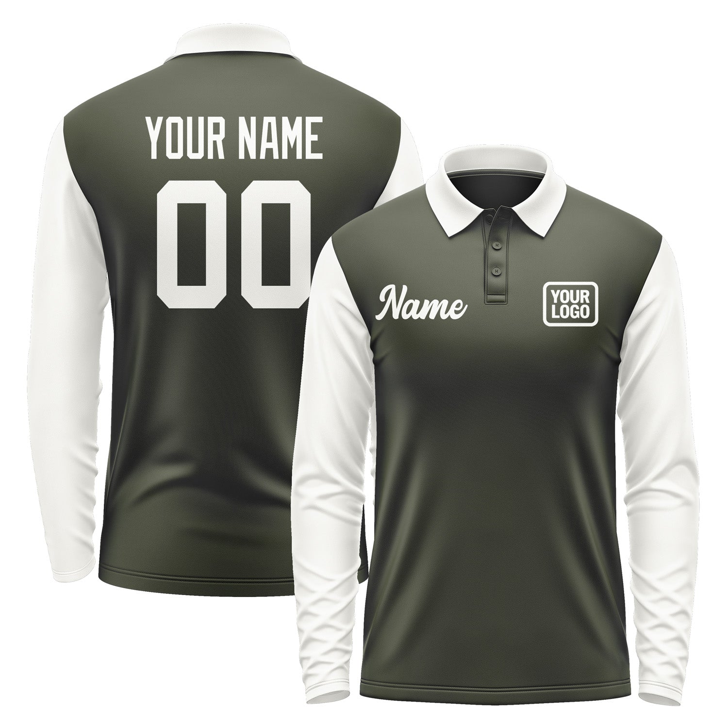Custom Olive White Long Sleeve Polo Shirt Pl021818B118