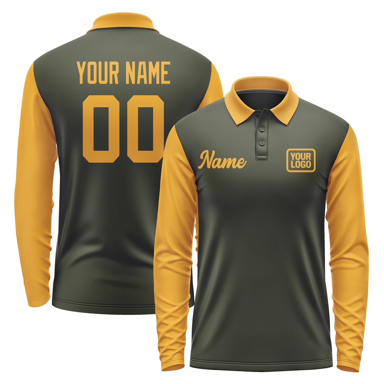 Custom Olive Yellow Long Sleeve Polo Shirt Pl021919B119