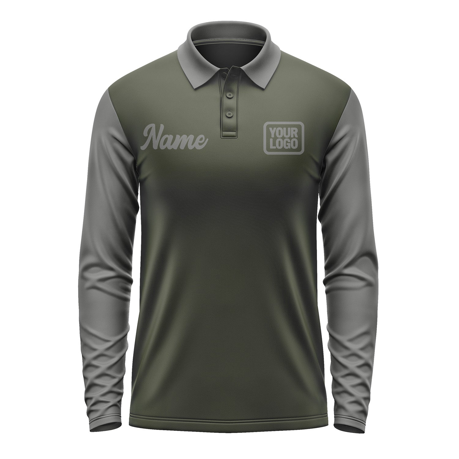 Custom Olive Dark Grey Long Sleeve Polo Shirt Pl022020B120