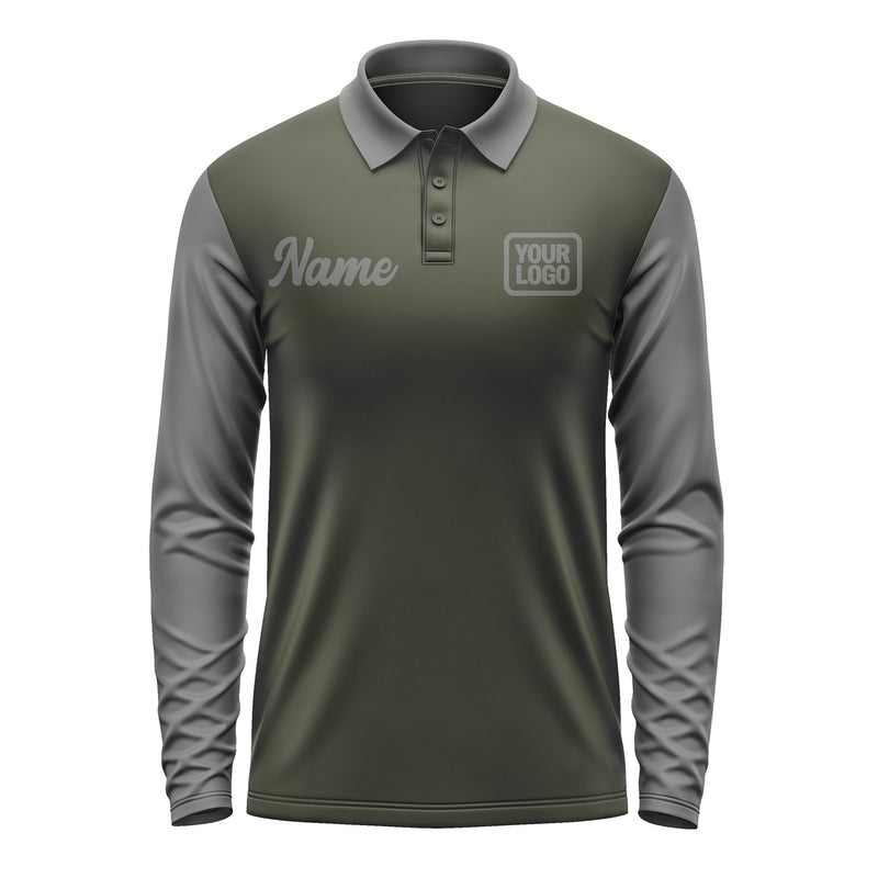 Custom Olive Dark Grey Long Sleeve Polo Shirt Pl022020B120