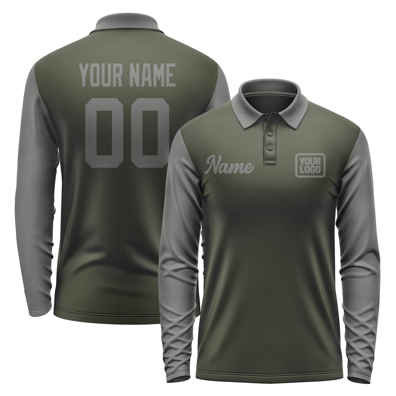 Custom Olive Dark Grey Long Sleeve Polo Shirt Pl022020B120