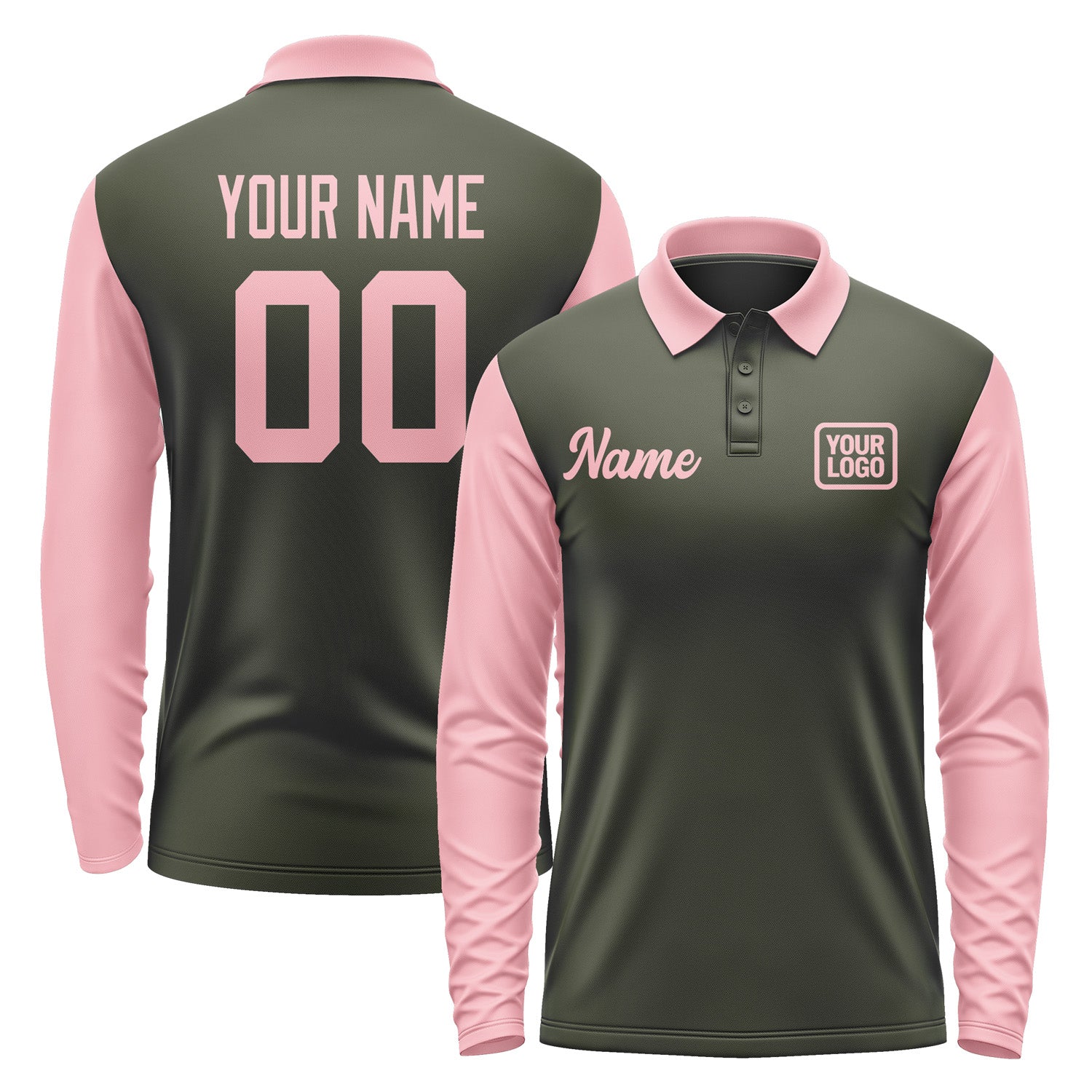 Custom Olive Light Pink Long Sleeve Polo Shirt Pl022121B121
