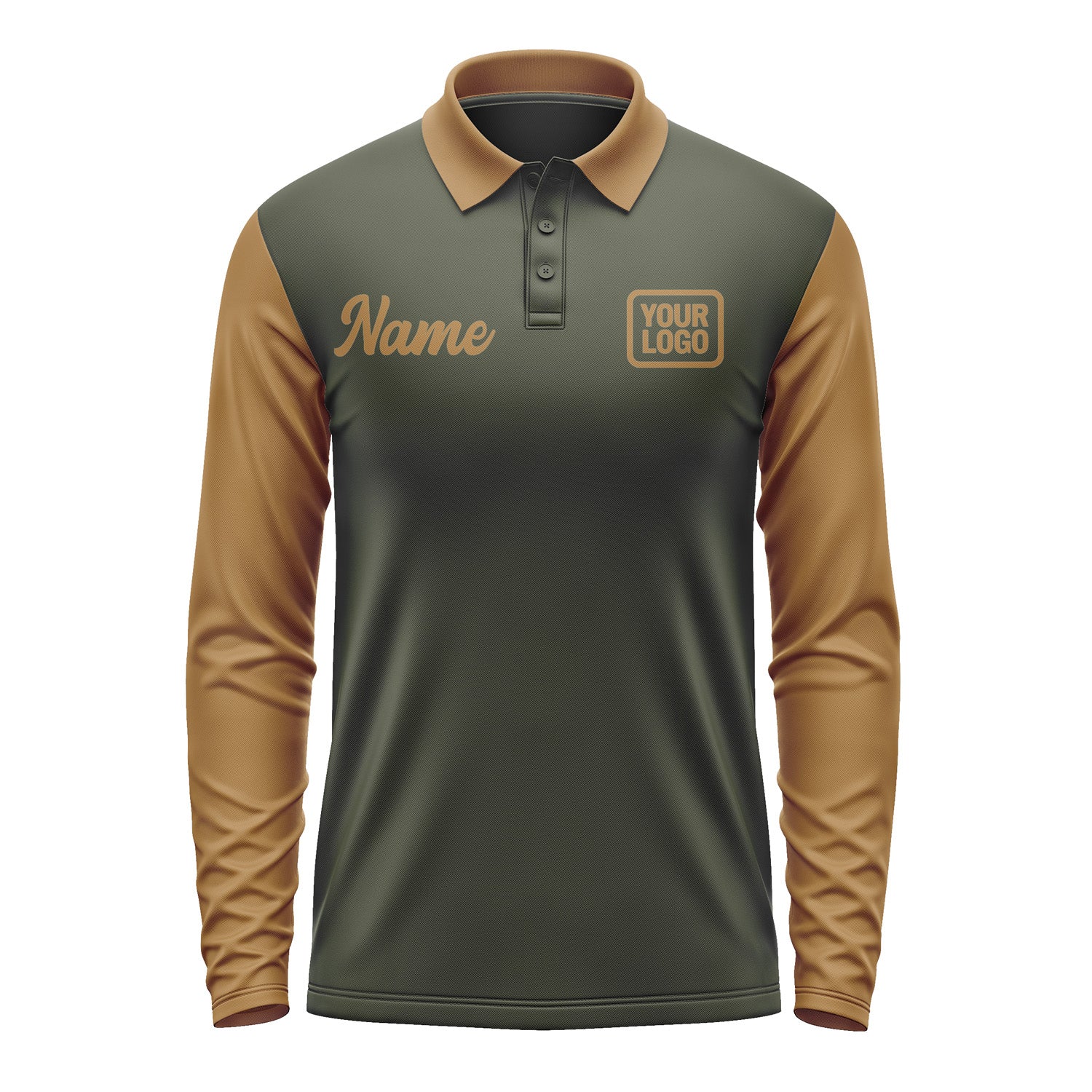 Custom Olive Khaki Long Sleeve Polo Shirt Pl022222B122