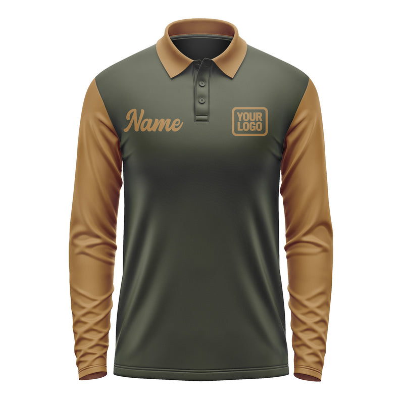 Custom Olive Khaki Long Sleeve Polo Shirt Pl022222B122