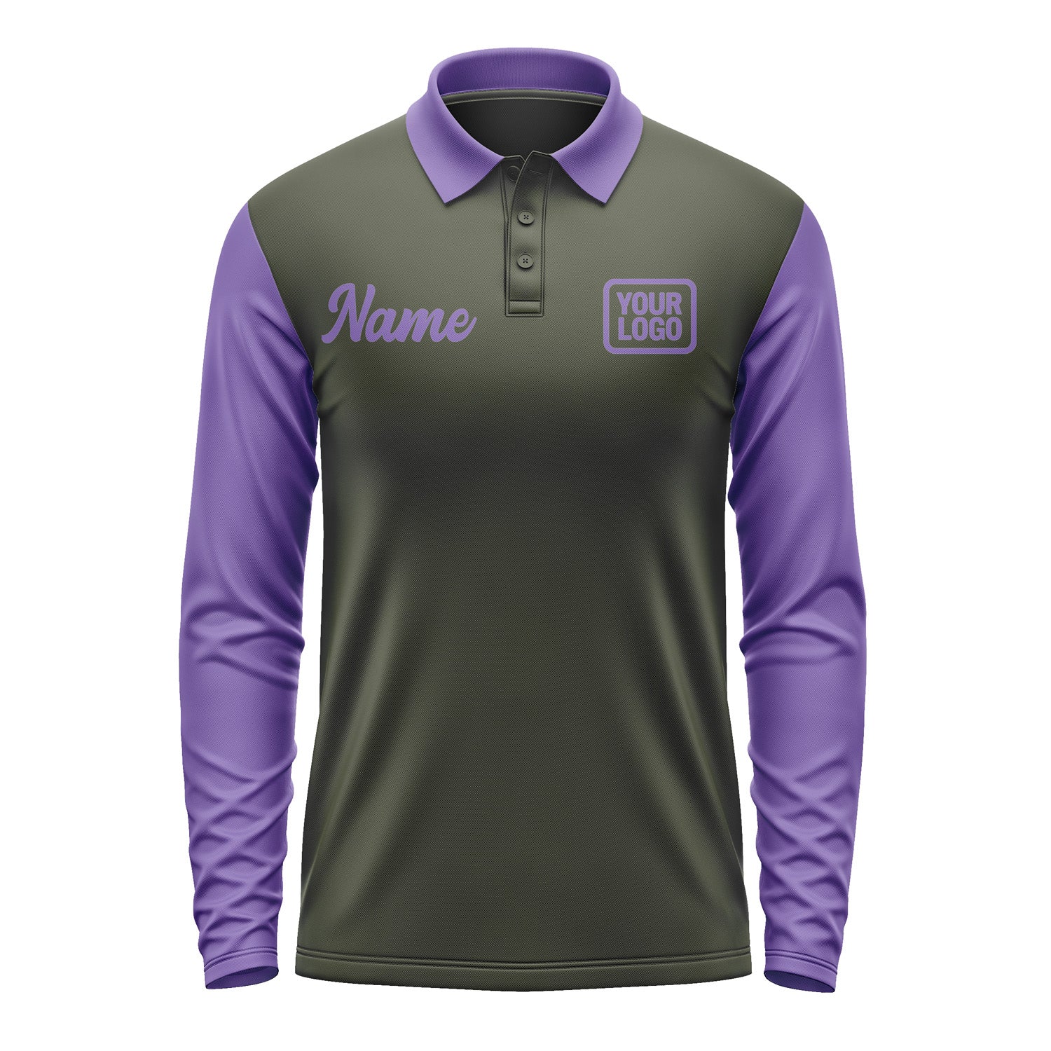 Custom Olive Light Purple Long Sleeve Polo Shirt Pl022323B123