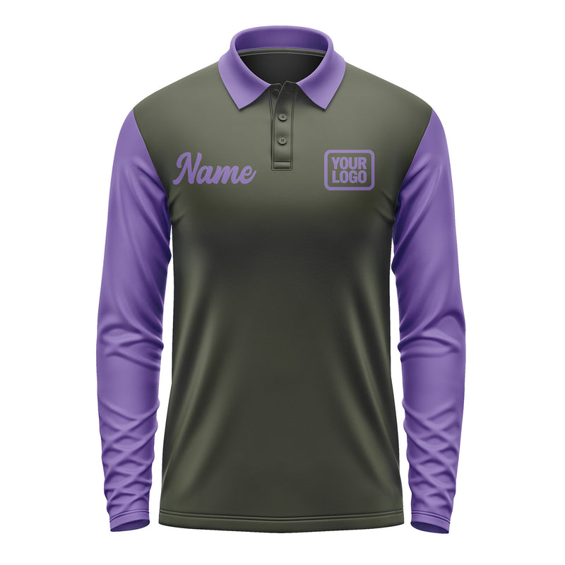 Custom Olive Light Purple Long Sleeve Polo Shirt Pl022323B123