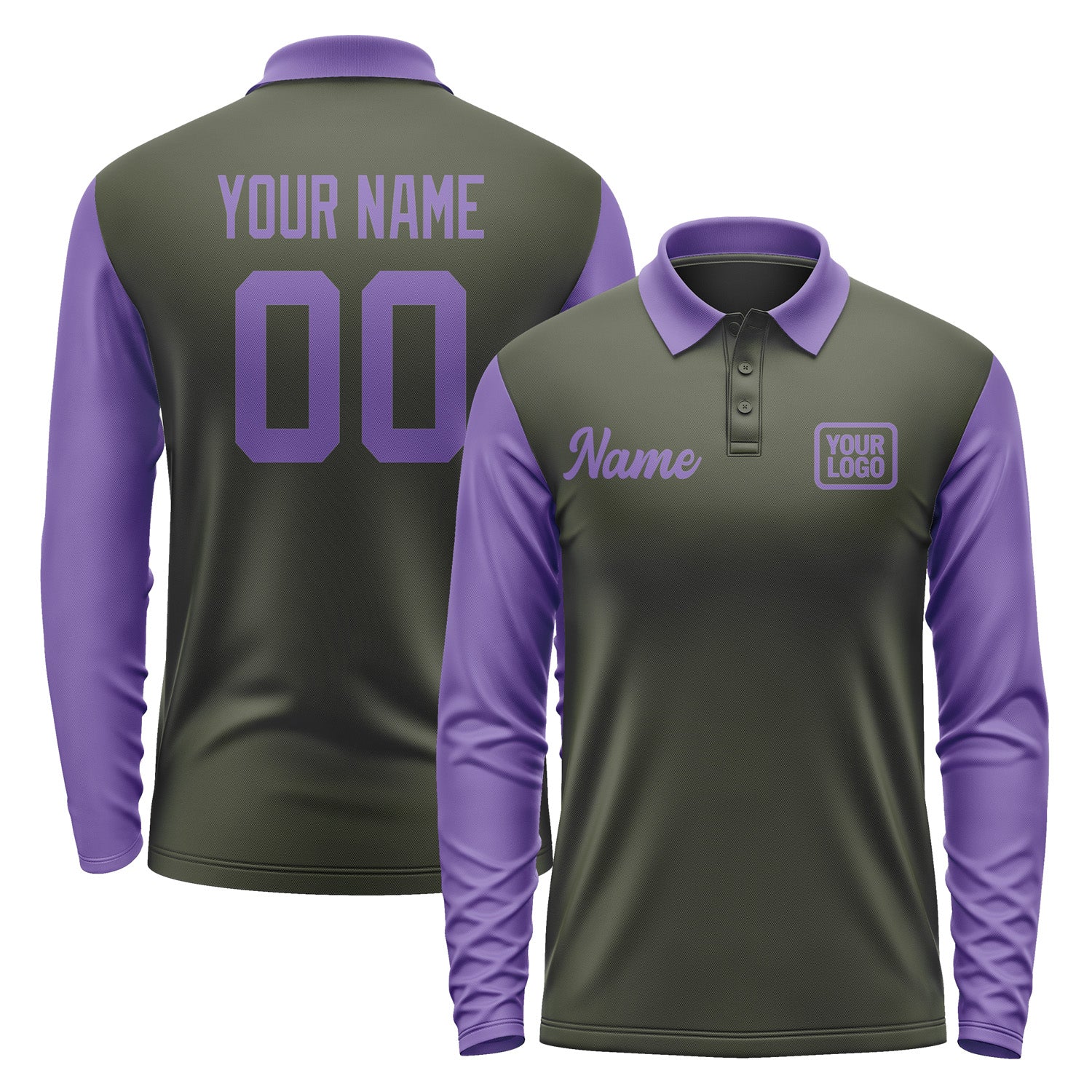 Custom Olive Light Purple Long Sleeve Polo Shirt Pl022323B123