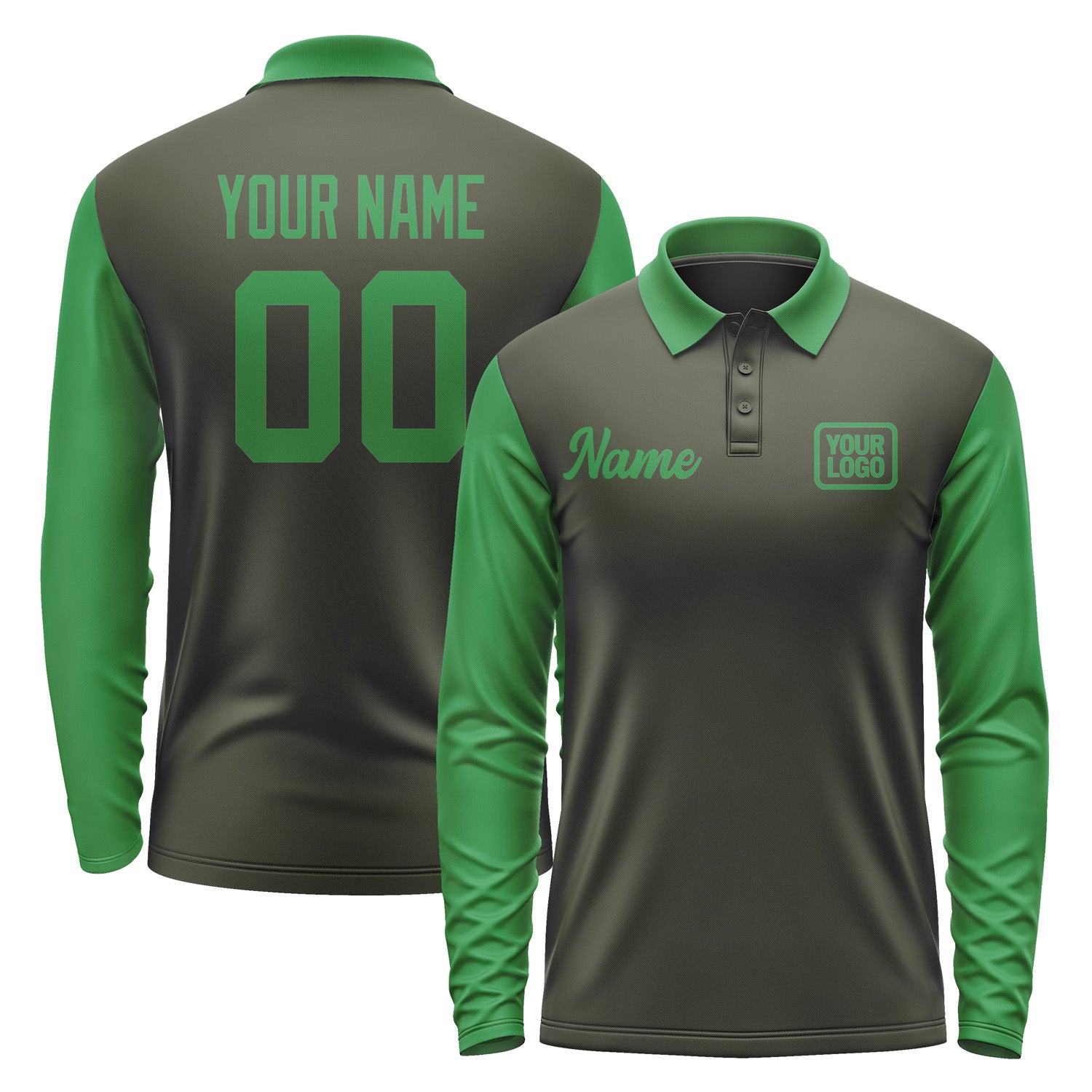 Custom Olive Emerald Green Long Sleeve Polo Shirt Pl022424B124