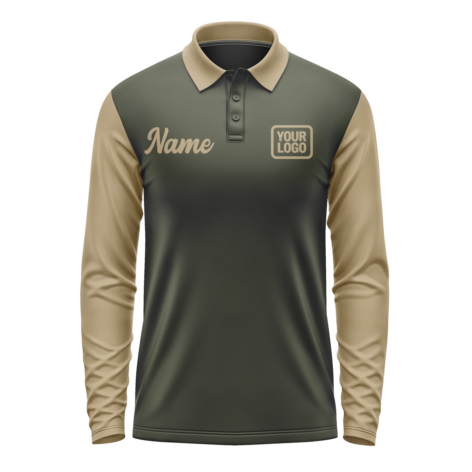 Custom Olive Light Khaki Long Sleeve Polo Shirt Pl022525B125