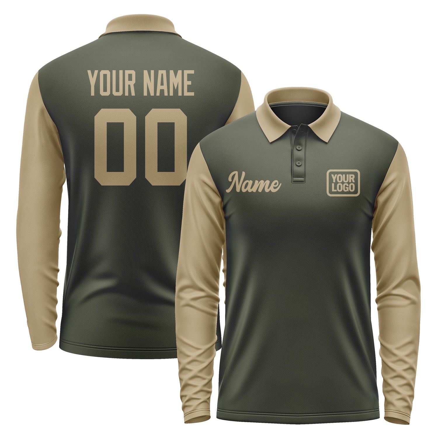 Custom Olive Light Khaki Long Sleeve Polo Shirt Pl022525B125