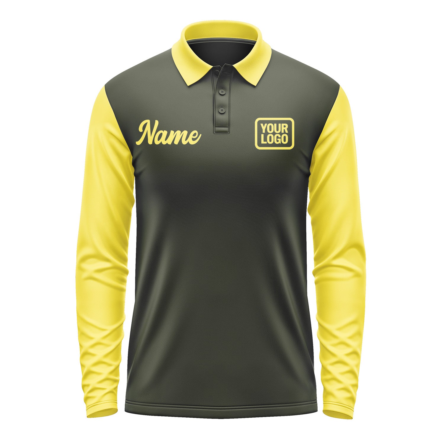 Custom Olive Light Yellow Long Sleeve Polo Shirt Pl022626B126