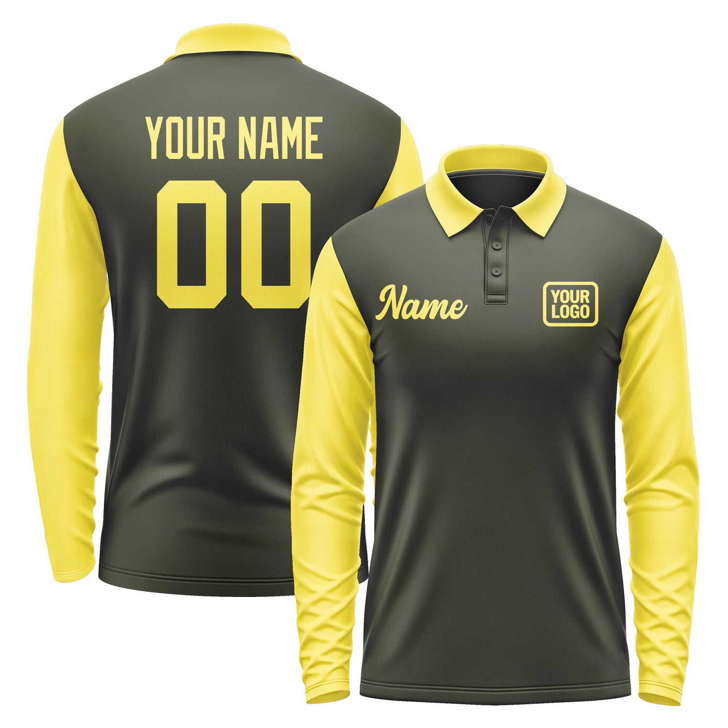 Custom Olive Light Yellow Long Sleeve Polo Shirt Pl022626B126