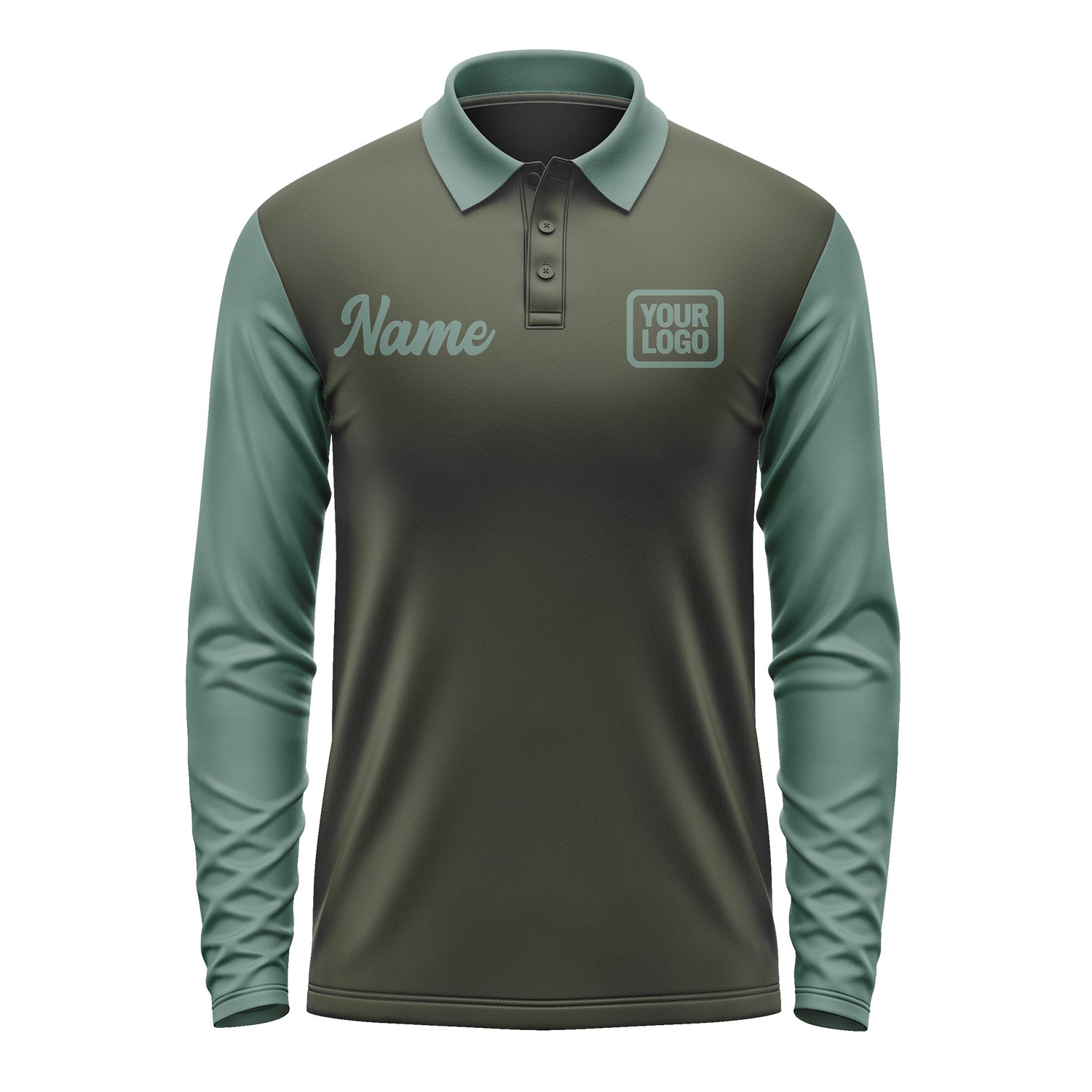 Custom Olive Blue Green Long Sleeve Polo Shirt Pl022727B127