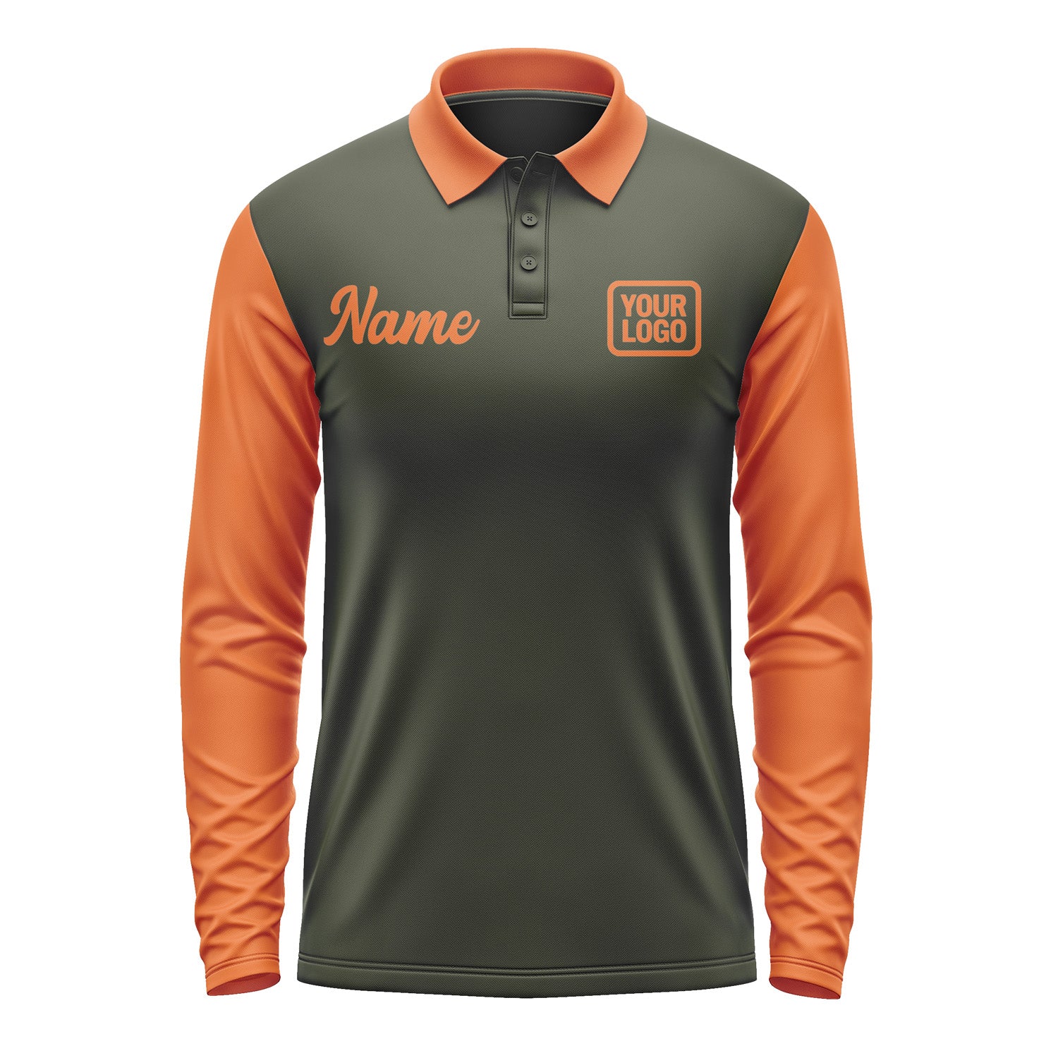 Custom Olive Orange Long Sleeve Polo Shirt Pl022828B128