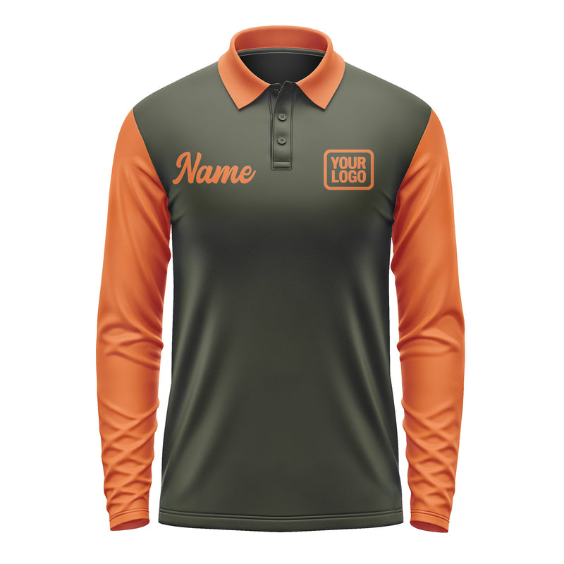 Custom Olive Orange Long Sleeve Polo Shirt Pl022828B128