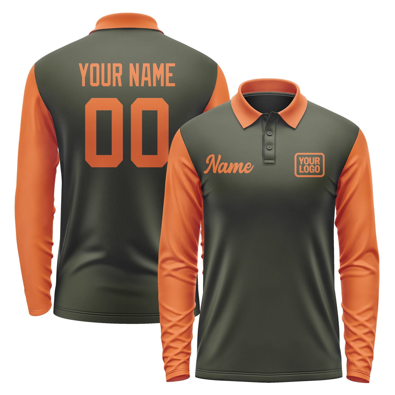 Custom Olive Orange Long Sleeve Polo Shirt Pl022828B128
