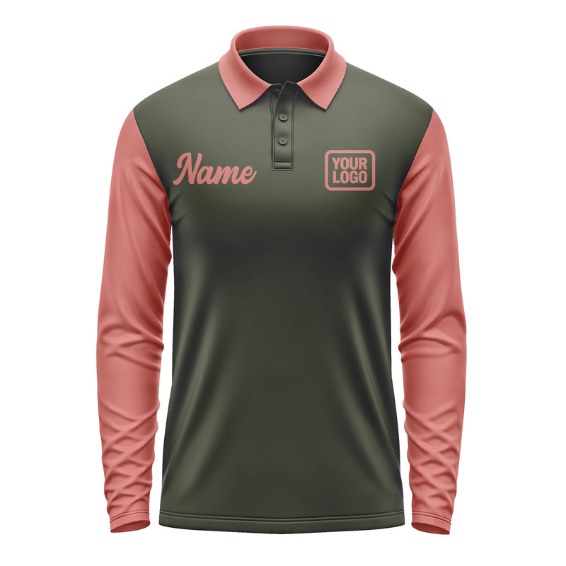 Custom Olive Copper Rose Long Sleeve Polo Shirt Pl022929B129