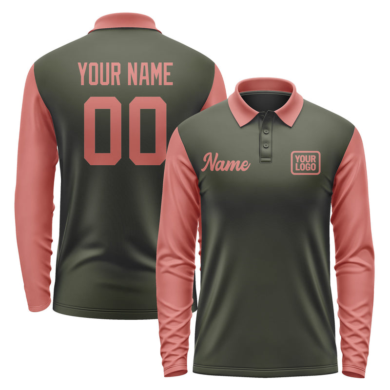 Custom Olive Copper Rose Long Sleeve Polo Shirt Pl022929B129
