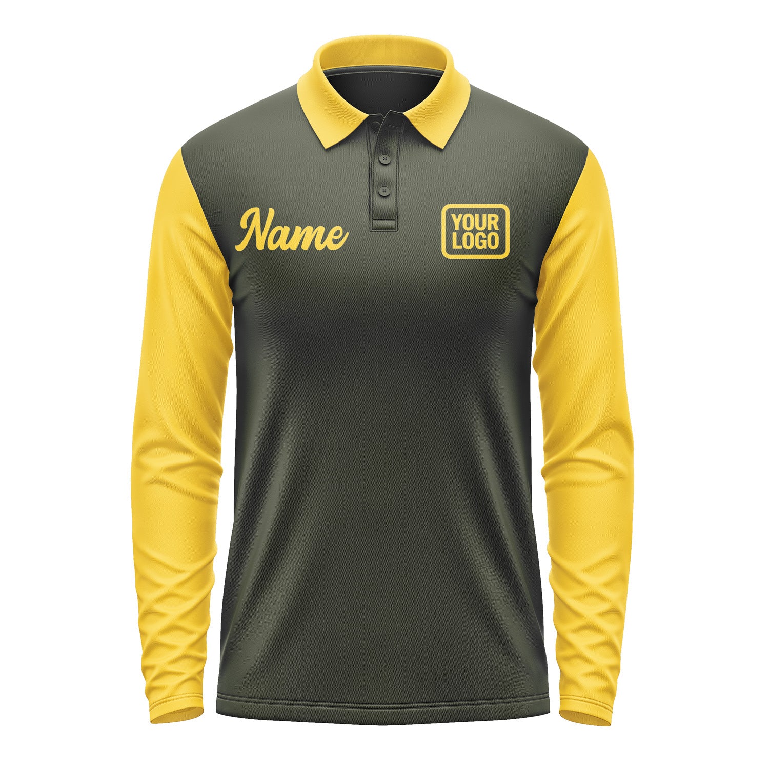 Custom Olive Gold Long Sleeve Polo Shirt Pl023030B130