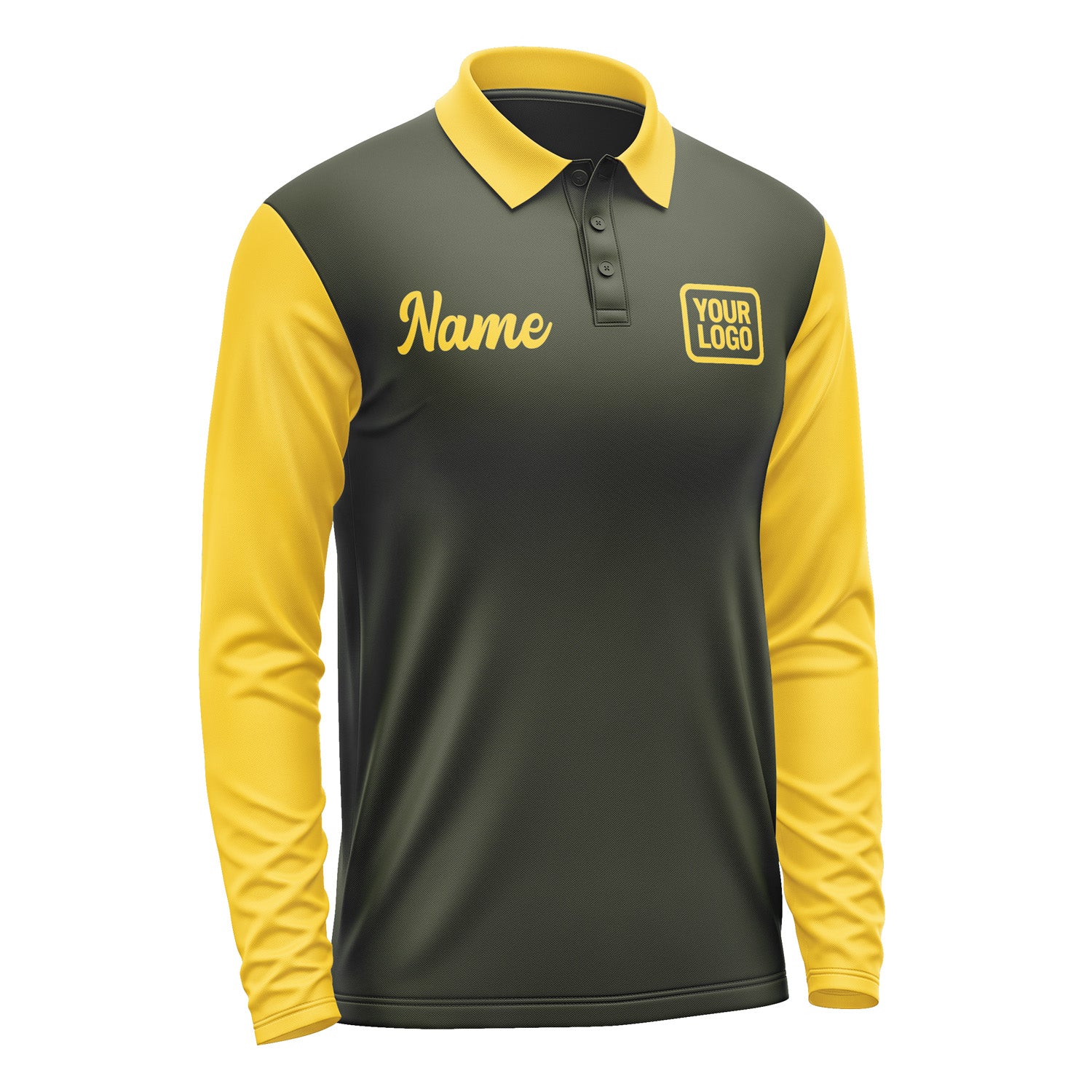 Custom Olive Gold Long Sleeve Polo Shirt Pl023030B130