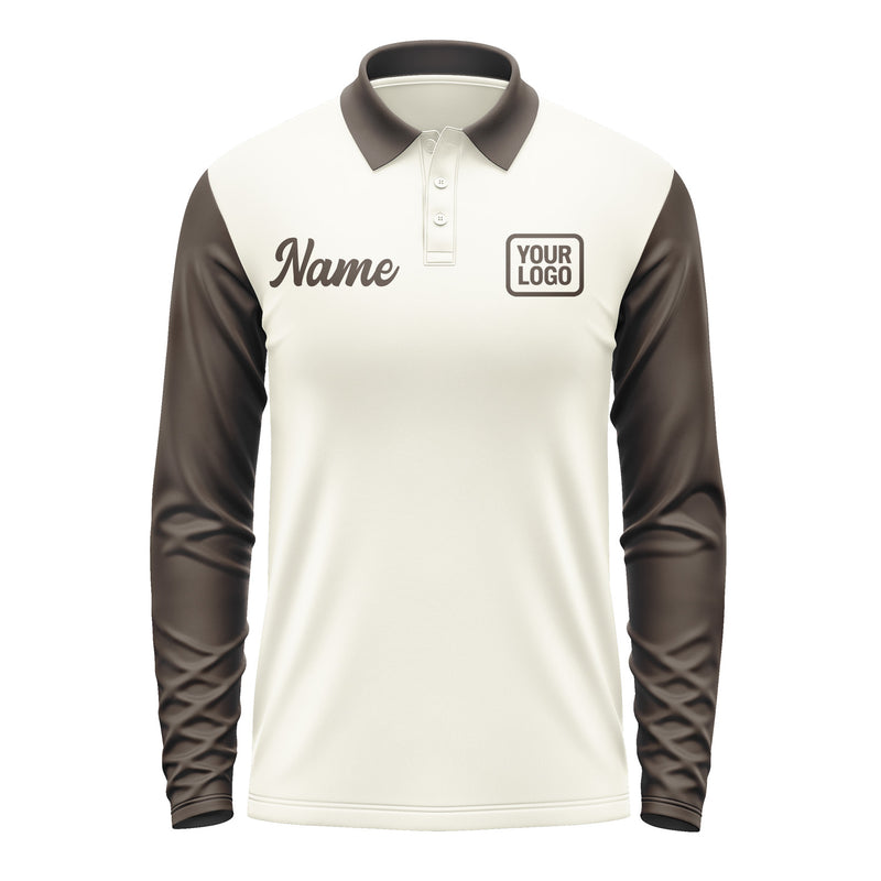 Custom Cream Brown Long Sleeve Polo Shirt Pl030101B101
